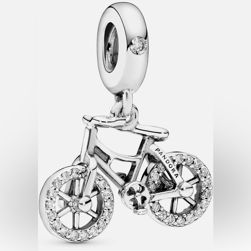 Pandora Bicycle Dangle Charm 925 ALE CZ Bike Pendant Spinning Wheels Cycling